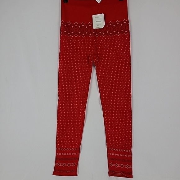 NEW Fabletics Cloud Seamless High-Rise Jacquard Poinsettia Nordic Leggings Sz L - Picture 1 of 8